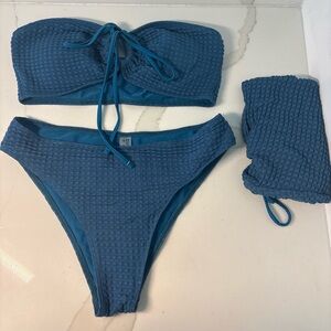 SHEIN Textured Bandeau Bikini Set in Teal